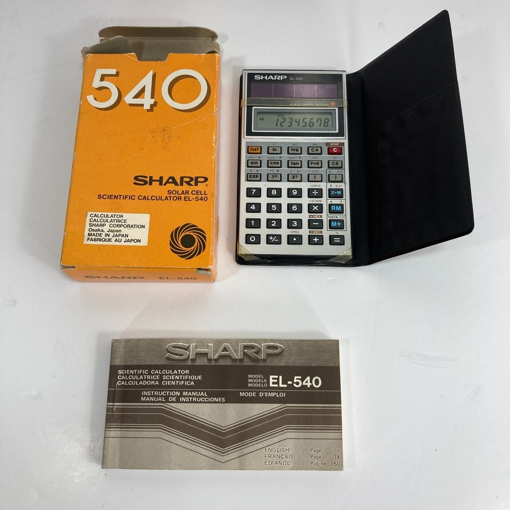 Vintage‎ 1983 Sharp EL-540 Solar Cell Scientific Calculator w/ Box and Manual